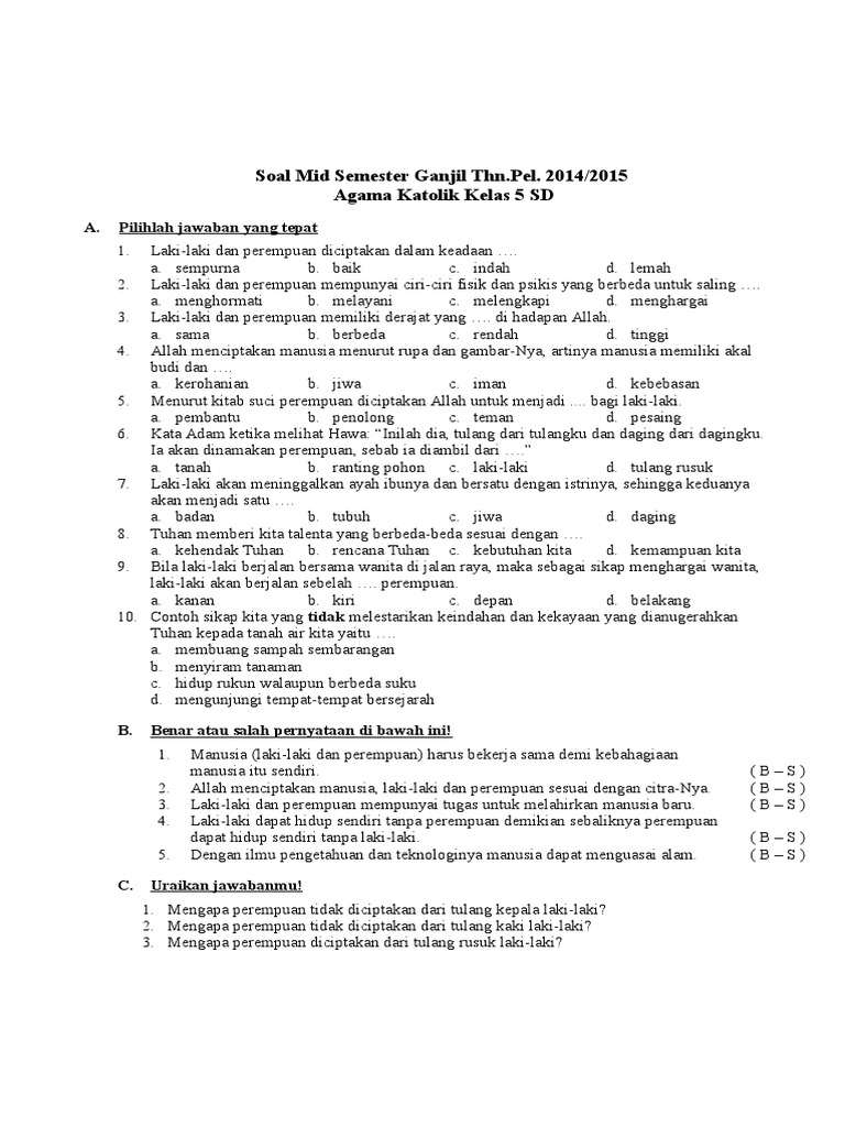 sOAL AGAMA kaTOLIK KELAS 5 sd mID gANJIL doc sOAL AGAMA kaTOLIK KELAS 5 sd mID gANJIL doc