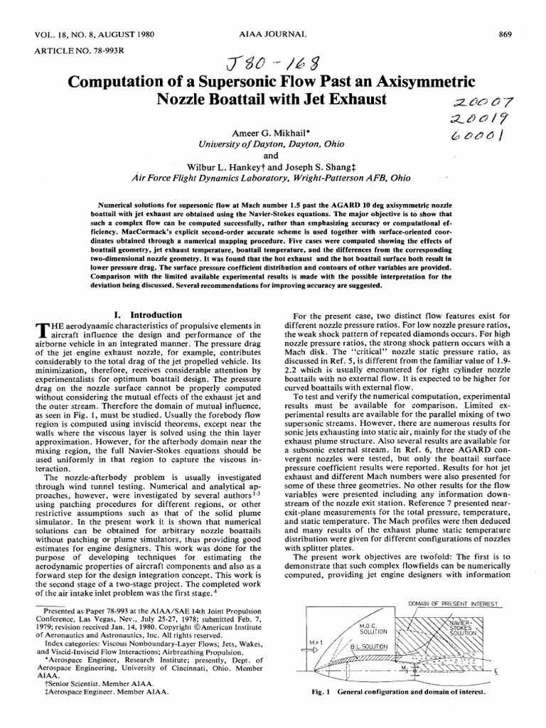 CFD Computational of A Supersonic Flow Past Axisymetric Nozzle Boattail ...