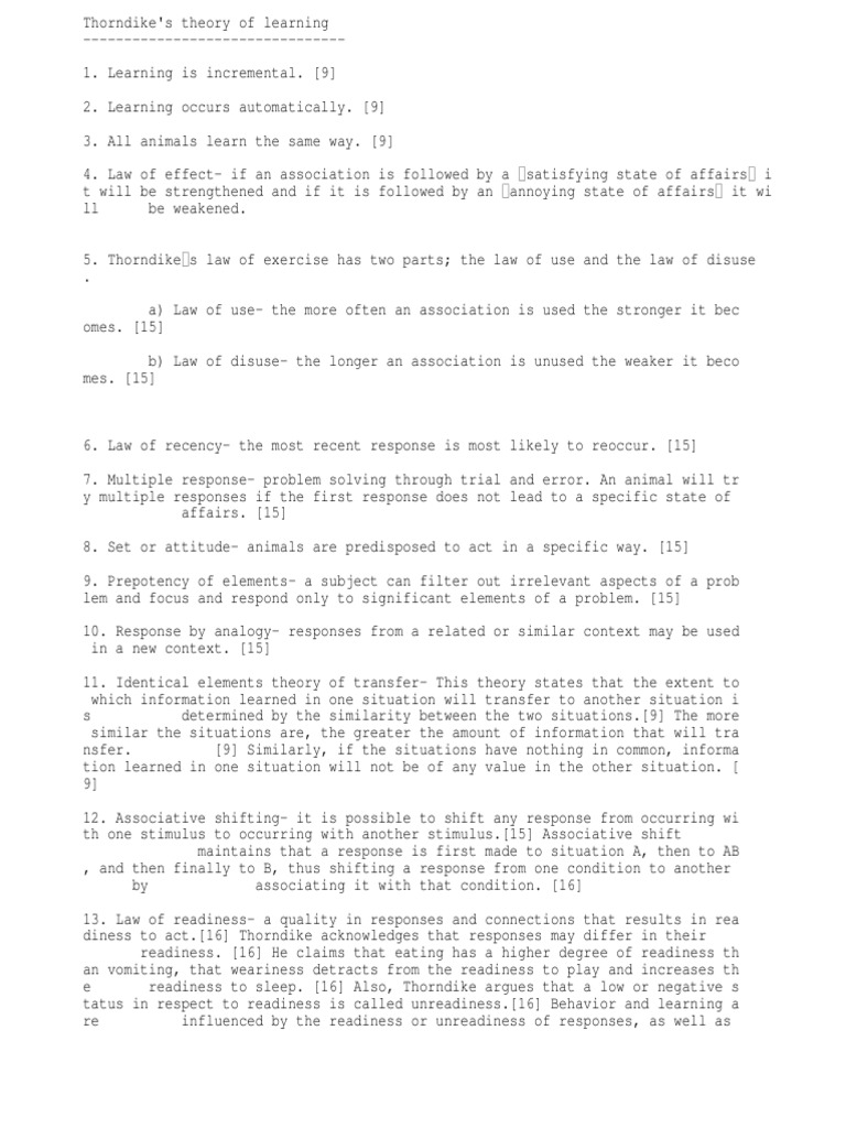 Thorndike's Learning Theory Explained | PDF | Behaviorism | Mind–Body ...