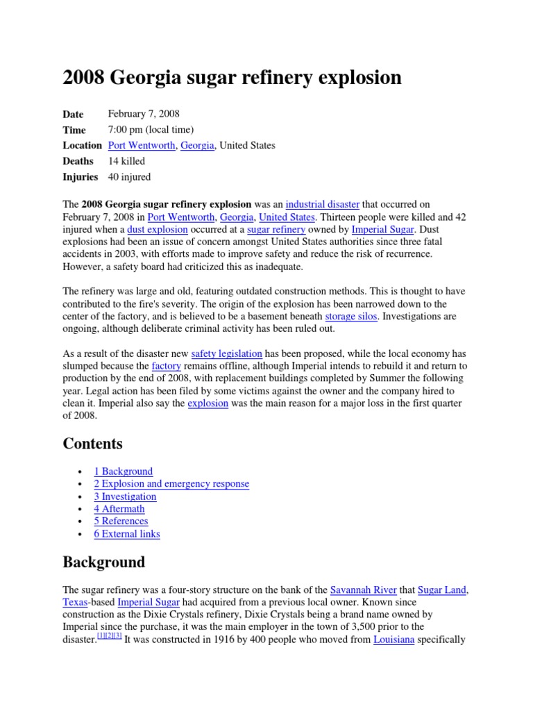 2008 Georgia Sugar Refinery Explosion | PDF | Safety | Emergency Incident