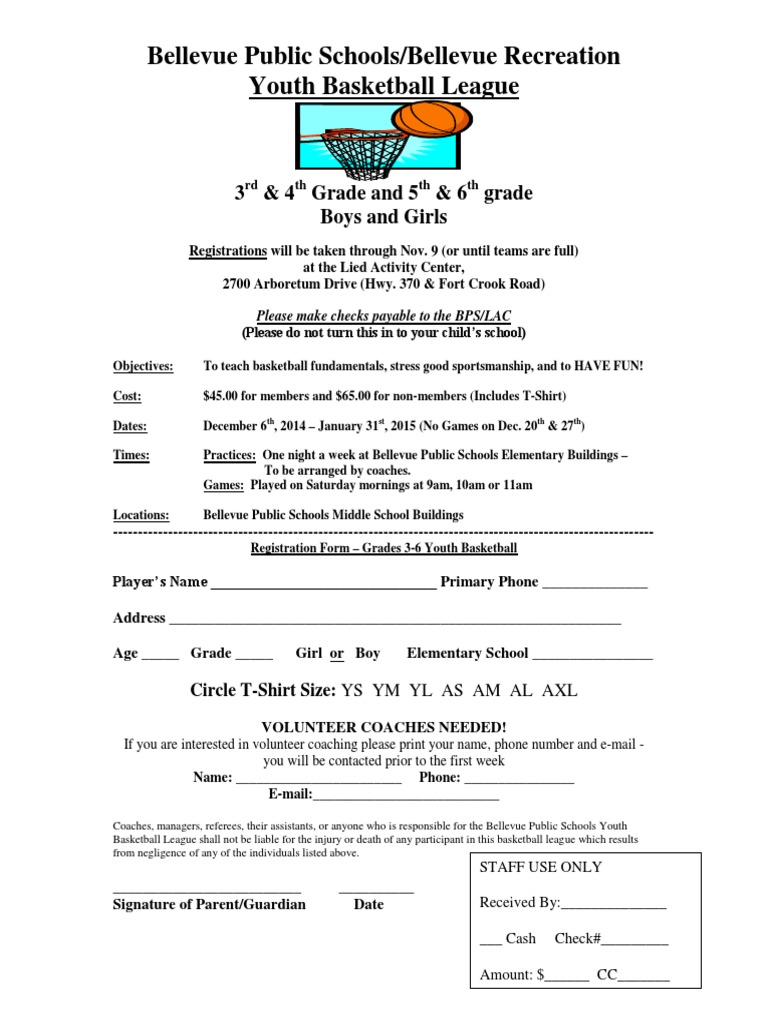 Bellevue Youth Basketball League Registration | PDF