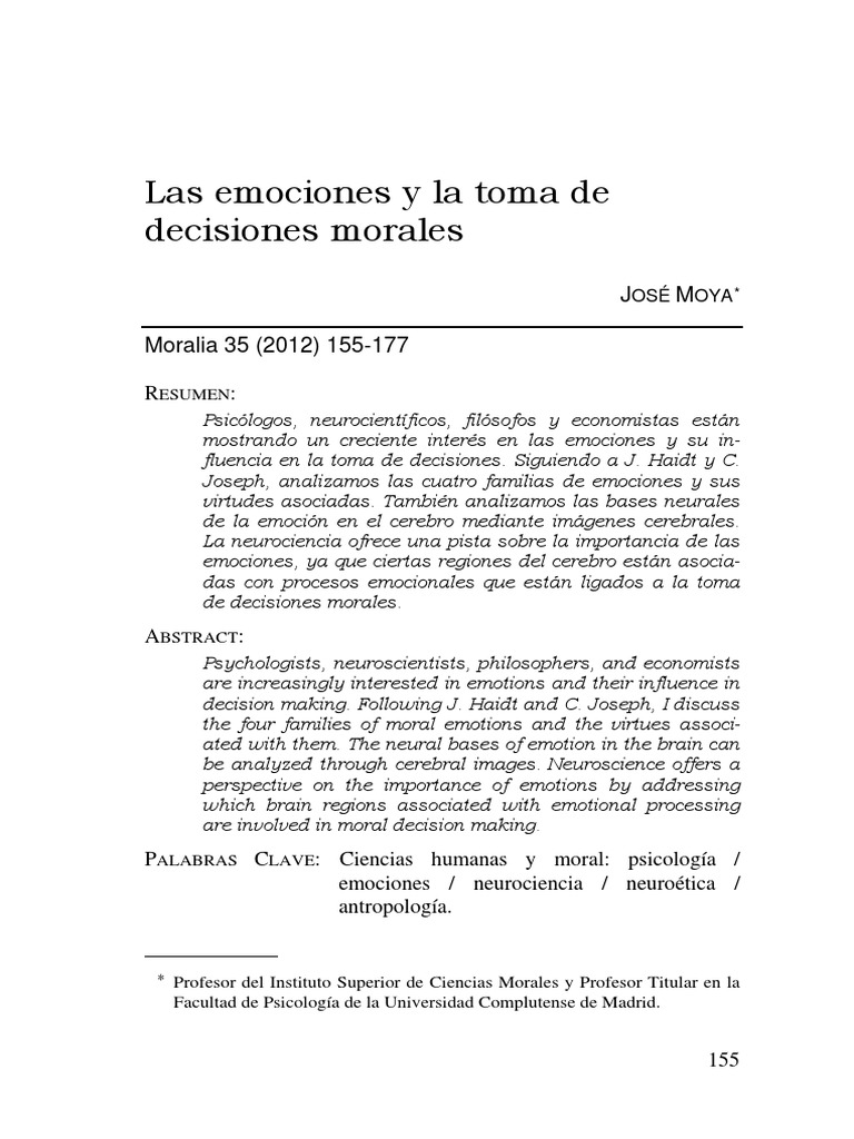 La Emociones y La Toma de Decisiones Morales PDF | PDF | Las emociones ...