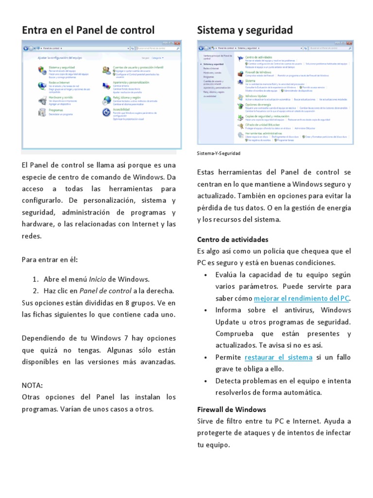 Funciones del Panel de Control en Windows | PDF | Microsoft Windows ...