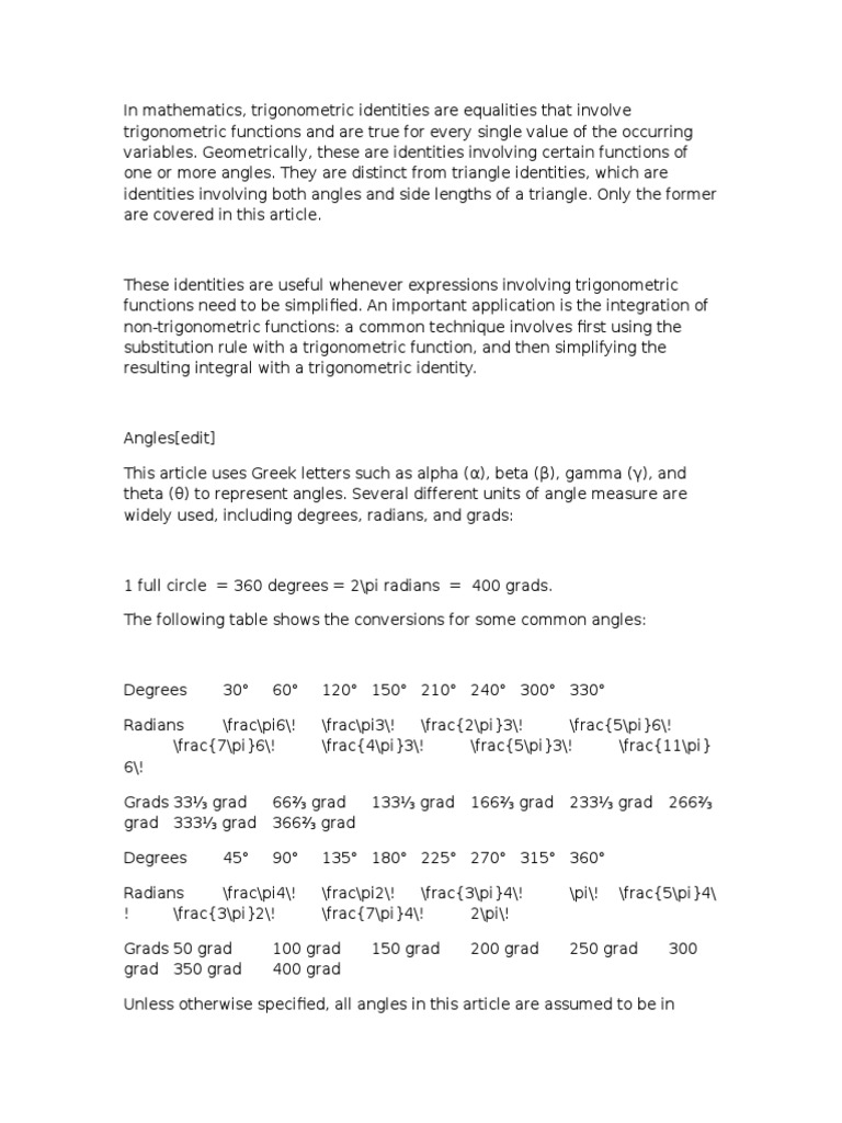 Trigonometric Identities Explained | PDF | Trigonometric Functions | Sine