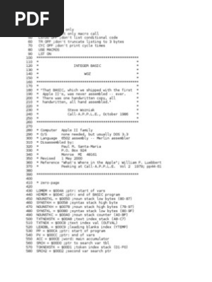 Apple II Integer BASIC Assembly Code | PDF | Computing | Computer