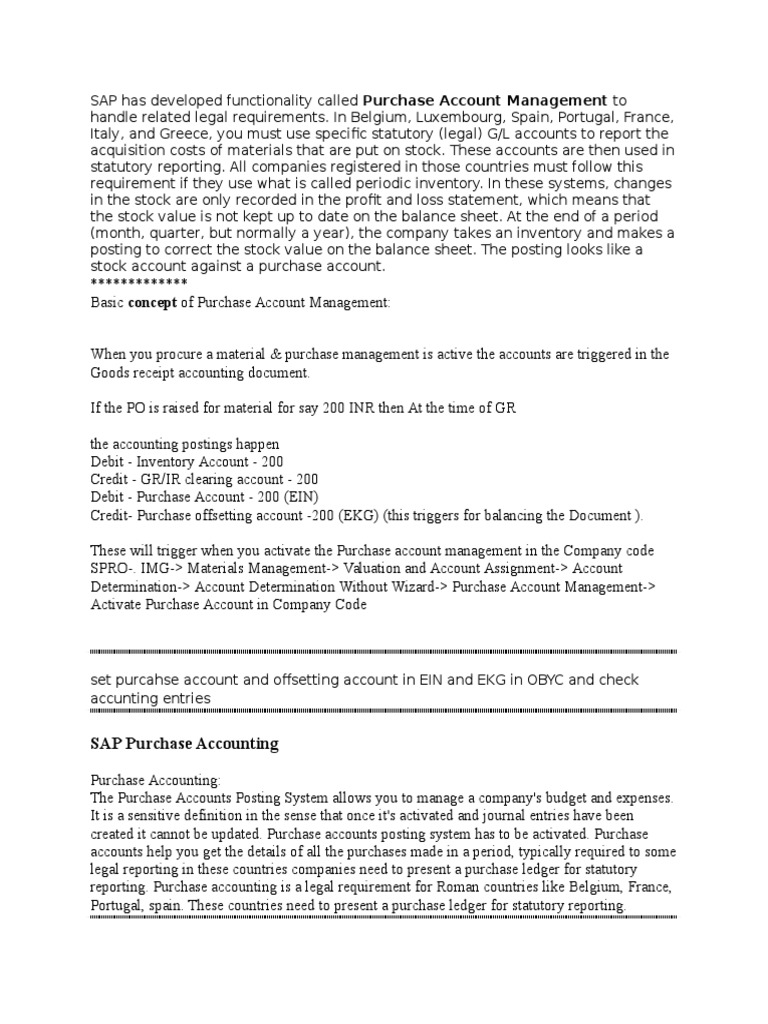 SAP Purchase Account Management Overview | PDF | Receipt | Invoice