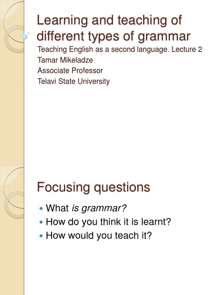 Learning And Teaching Of Different Types Of Grammar Word Second
