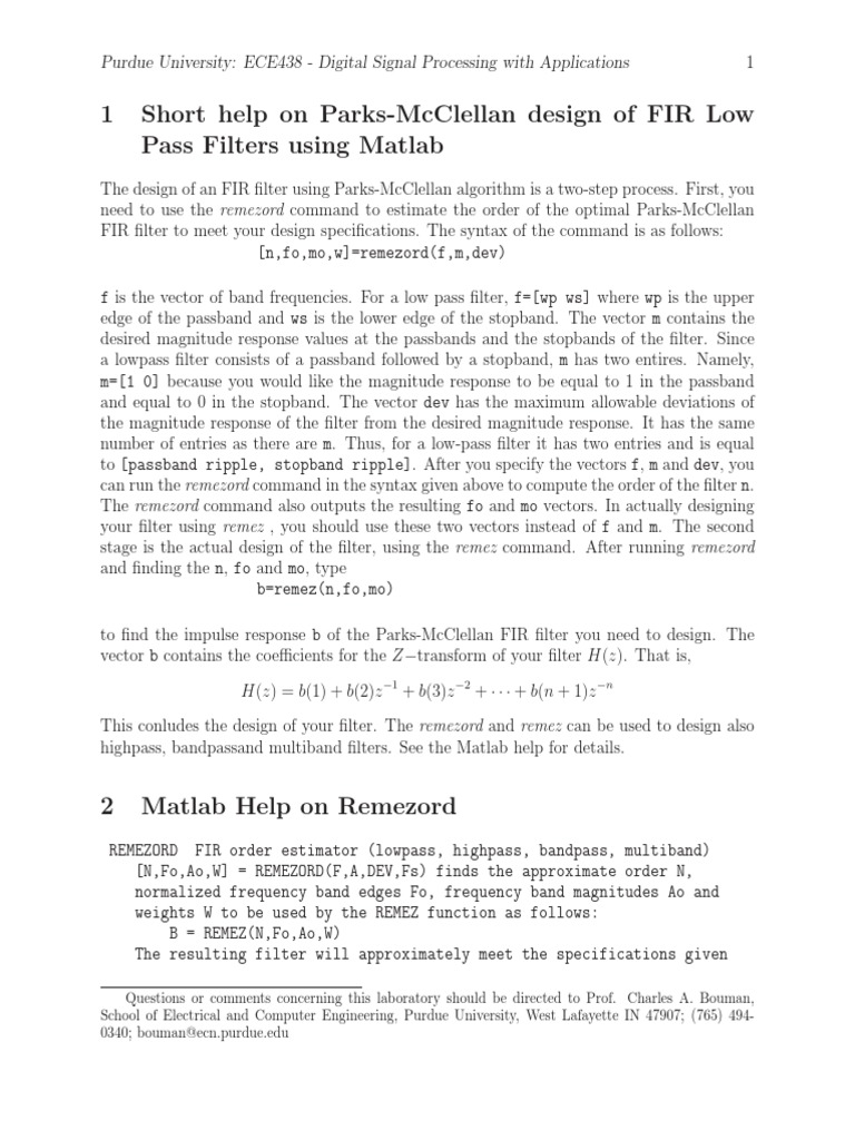 Remez PDF Low Pass Filter Filter (Signal Processing)