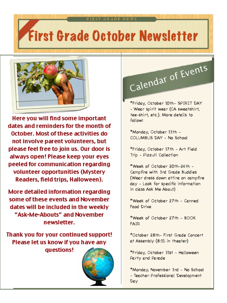 First Grade October Newsletter 2023 | PDF | Phonics | Reading (Process)