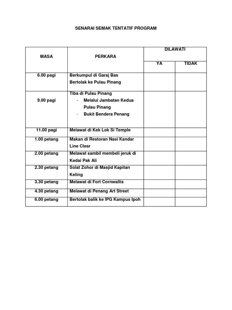 Tentatif Program Penang Pdf