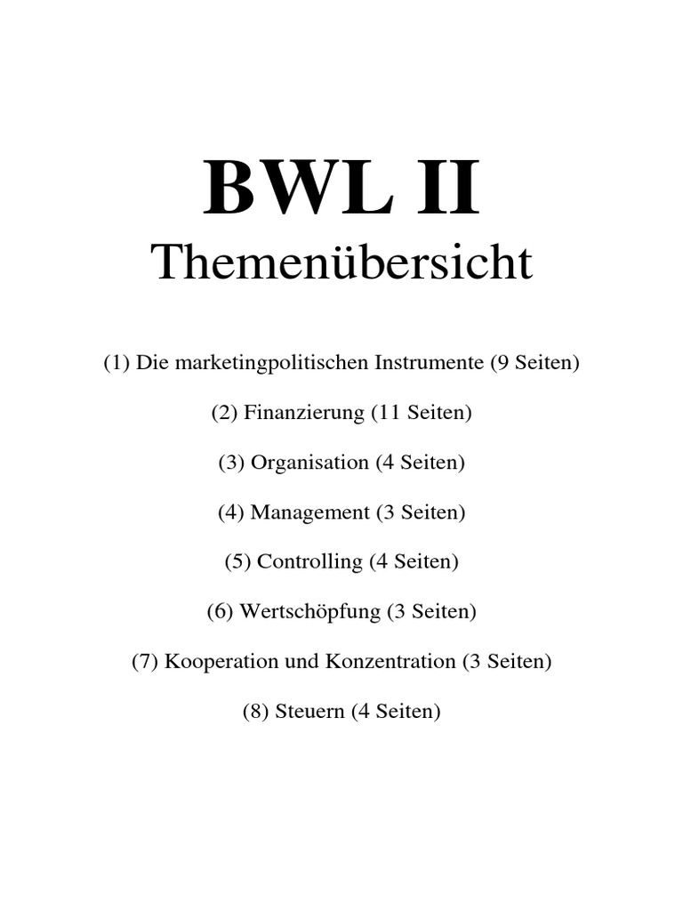 Bwl Ii Zusammenfassung