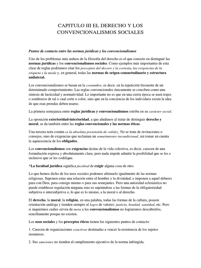Capítulo 3 EL DERECHO Y LOS CONVENCIONALISMOS SOCIALES