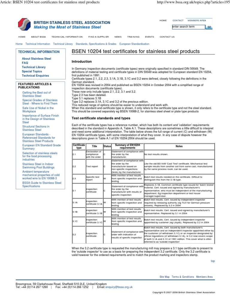 En 10204 guide stainless steel standardization