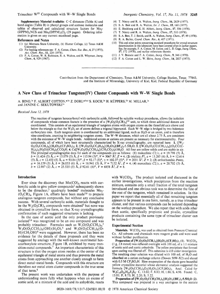 Trinuclear Tungsten Bino Et Al  Cluster Chemistry  Carbon