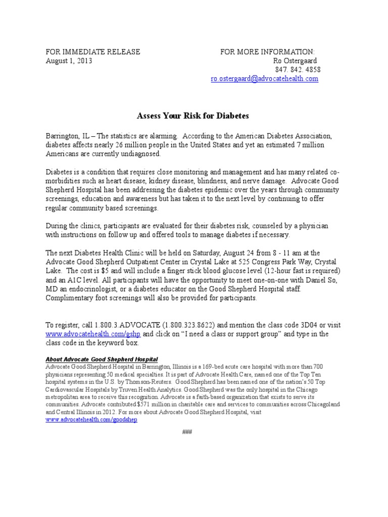 Diabetes Risk Assessment Clinic | PDF