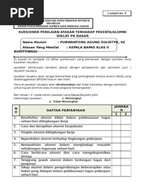 Kuesioner Evaluasi Pasca Diklat