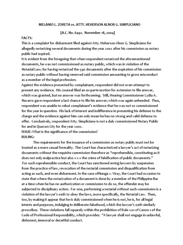 Disbarment Case Against Atty. Simpliciano | PDF | Notary Public ...