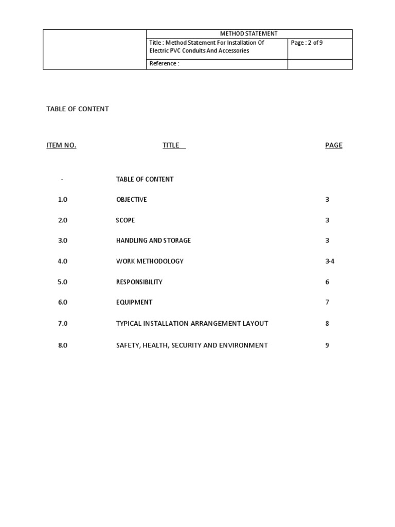 method statement PVC Conduit Installation Electrical Wiring Pipe