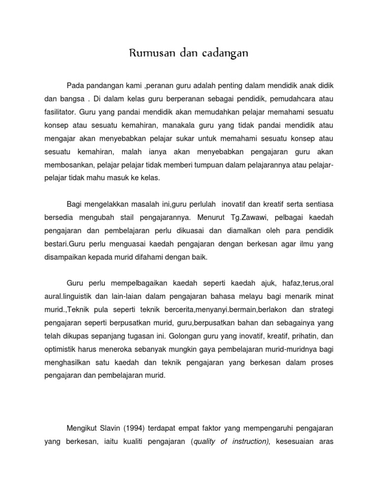 Rumusan Dan Cadangan Pdf