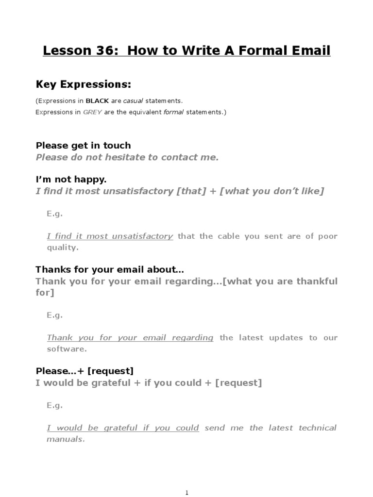 lesson 36 how to write a formal email worksheet computing technology