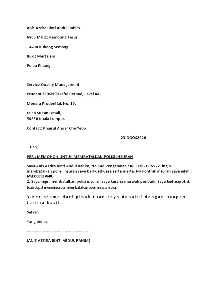 Contoh Surat Cerai Malaysia