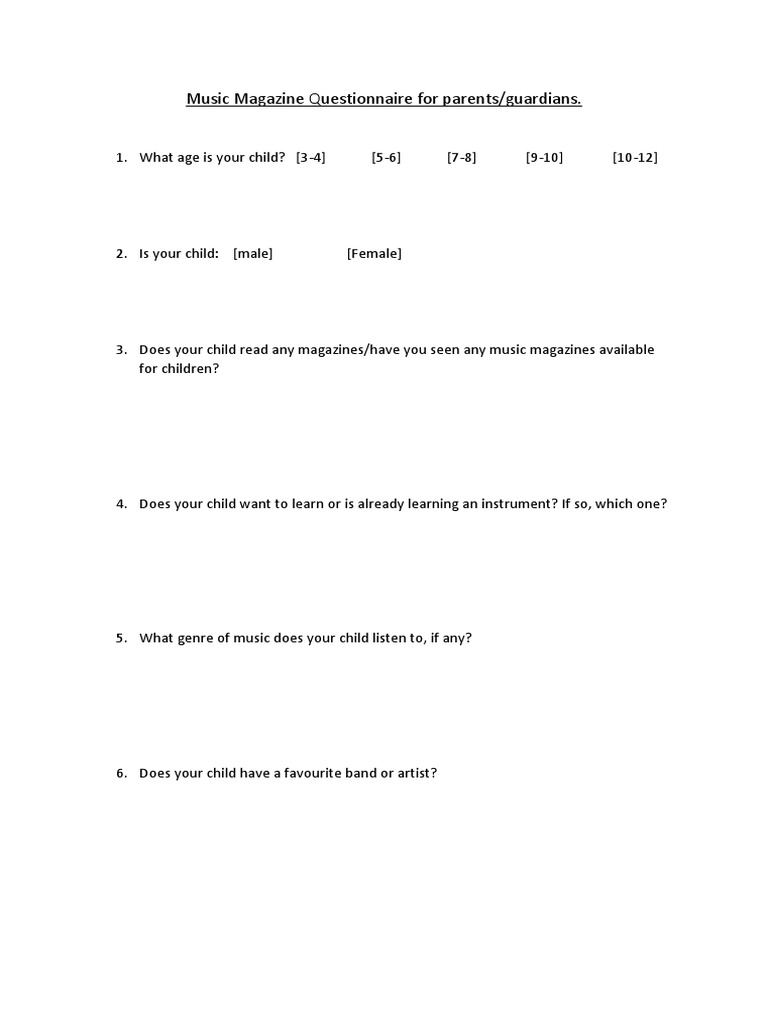Music Magazine Survey for Parents | PDF