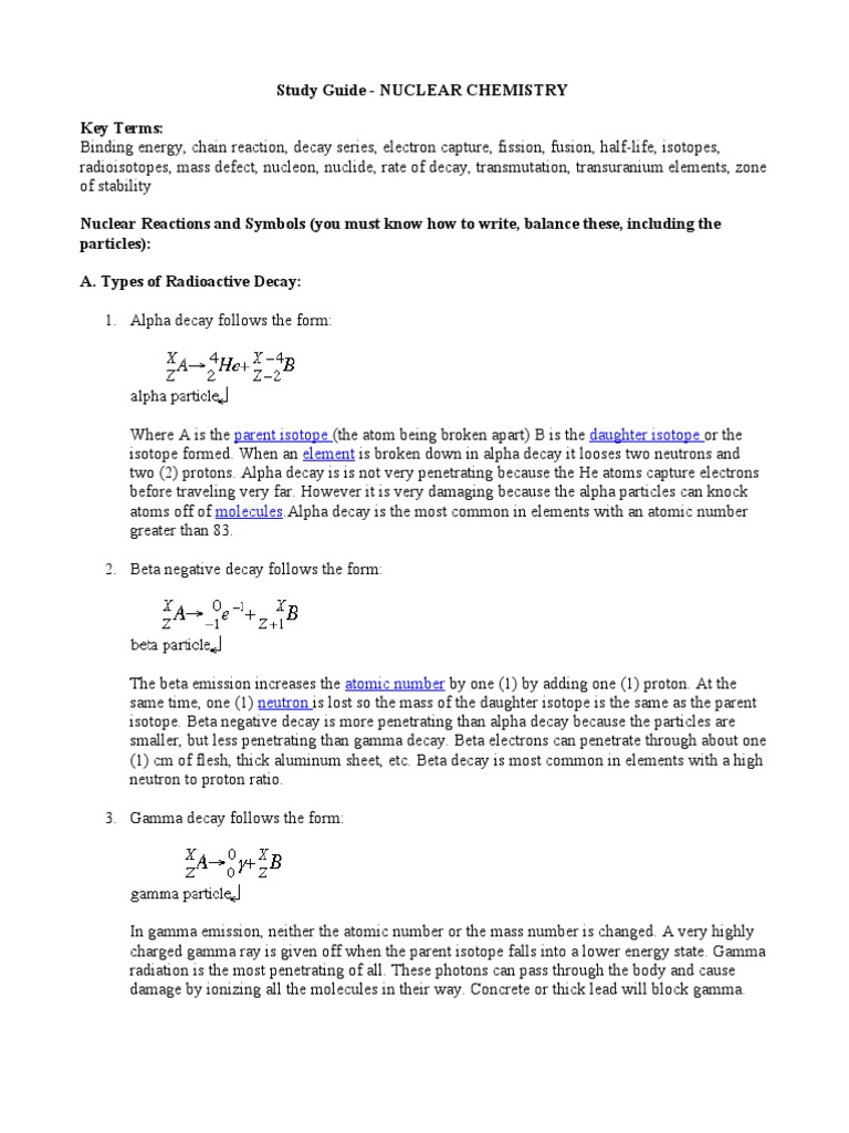 worksheet Nuclear Radiation Worksheet study guide nuclear chemistry radioactive decay neutron
