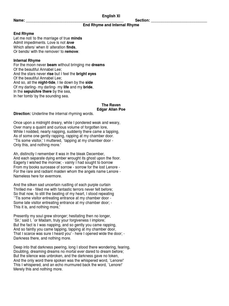 End and Internal Rhyme in Poetry | PDF | The Raven | Poetry
