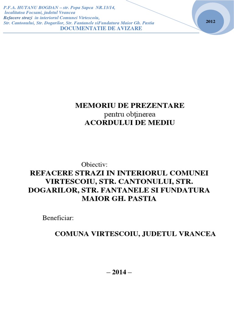 Model Memoriu Tehnic Aviz Mediu