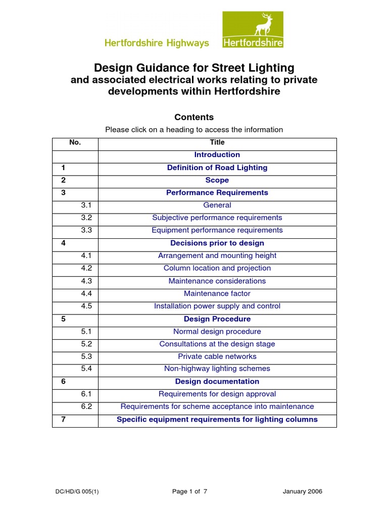 Design Guidance for Street Lighting Lighting Cable