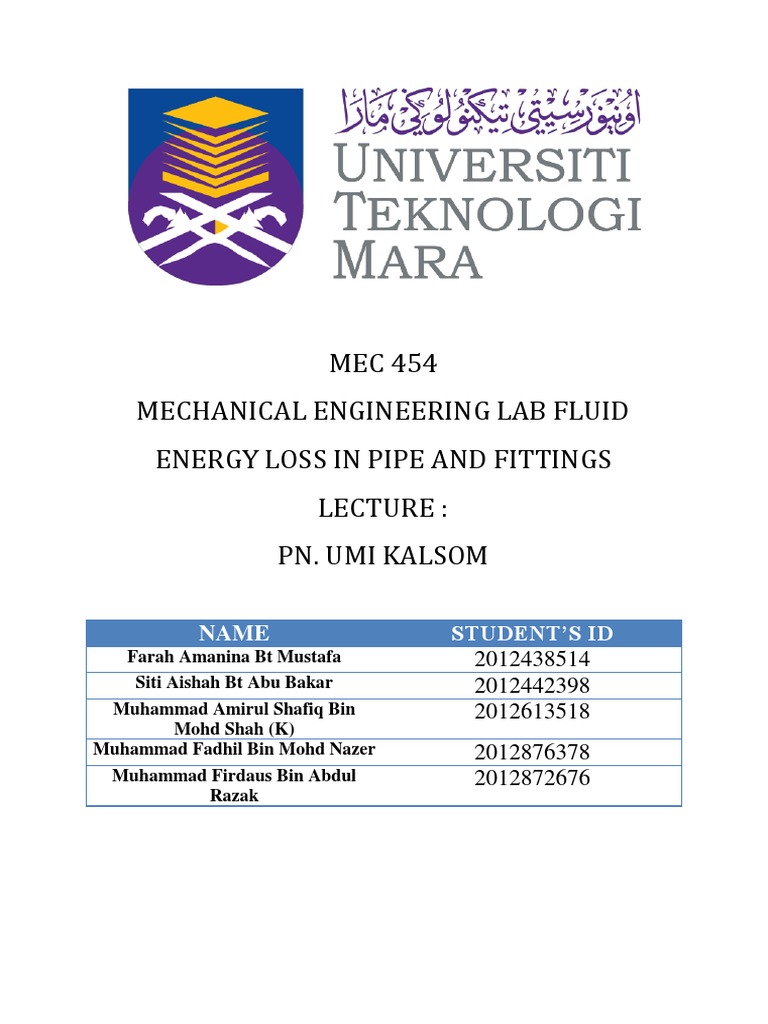 Energy Losses in Pipe Flow Analysis | PDF | Fluid Mechanics | Pressure ...