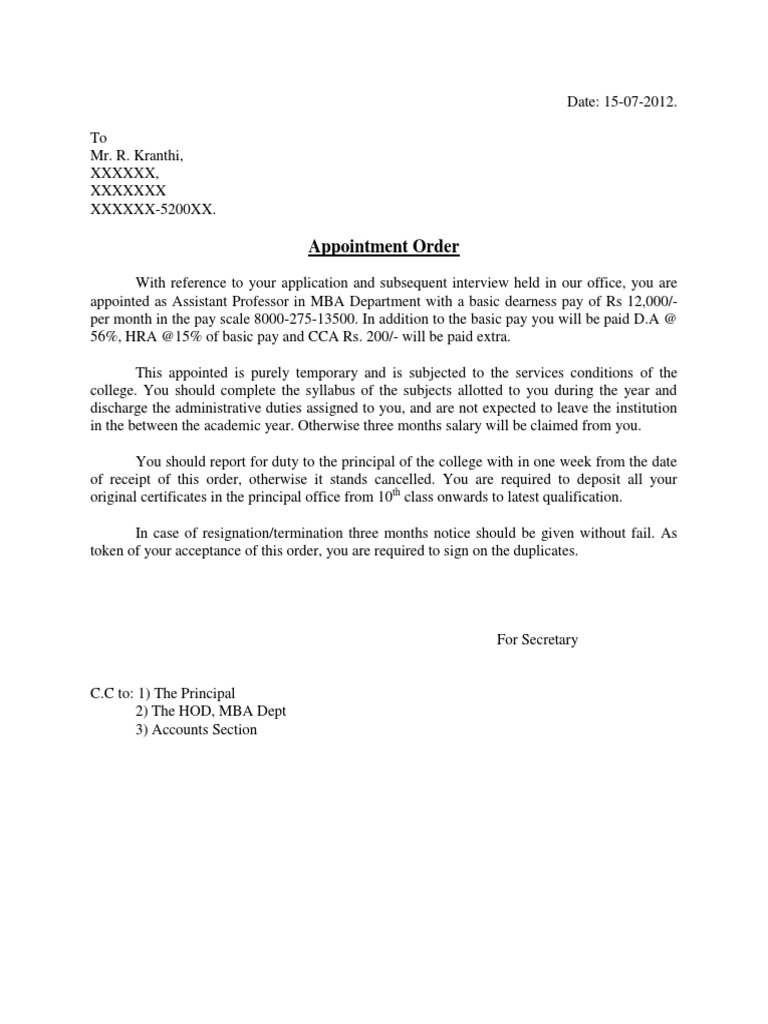 Apointment Order | PDF