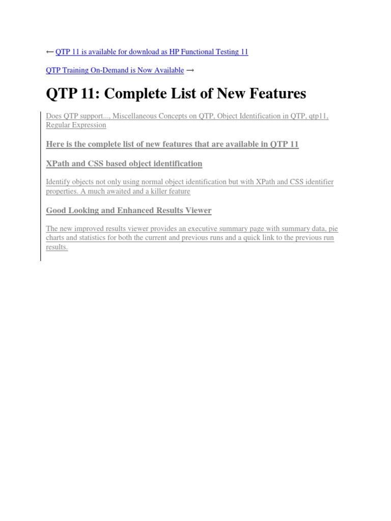QTP 11: New Features for Testers | PDF | Windows Presentation ...