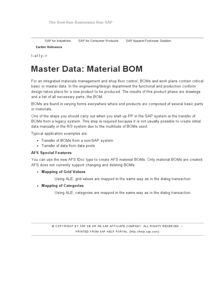 Master Data - Material BOM - SAP Apparel and Footwear (SAP AFS) - SAP ...