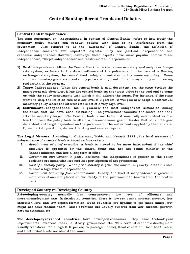 Central Bank Independence & Roles | PDF | Central Banks | Monetary Policy