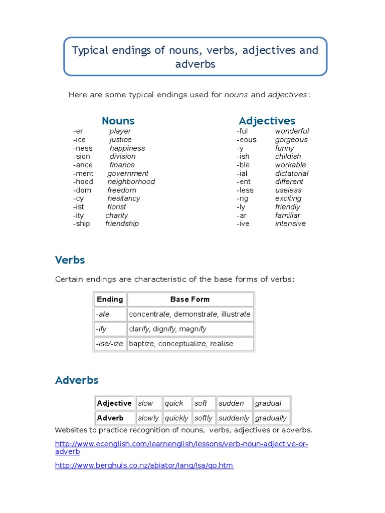 Noun and Adjective Endings Guide | PDF