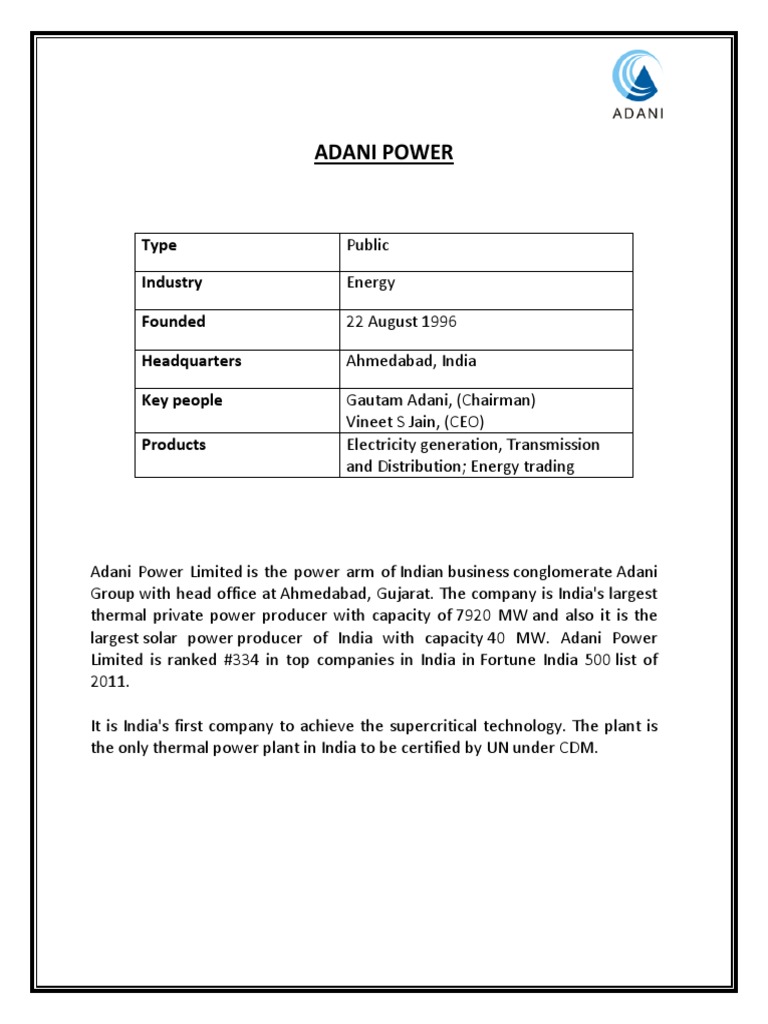 Adani Power An Overview of India's Largest Private Power Producer