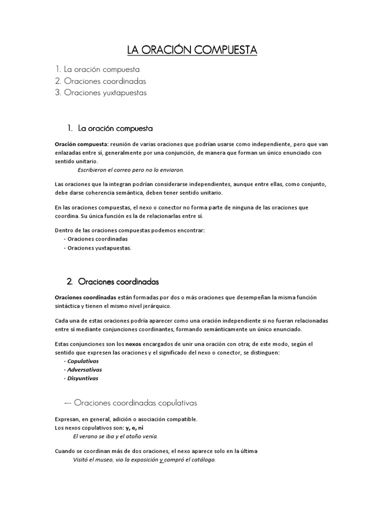 Tipos de Oraciones Compuestas | PDF | Oración (Lingüística) | Unidades ...