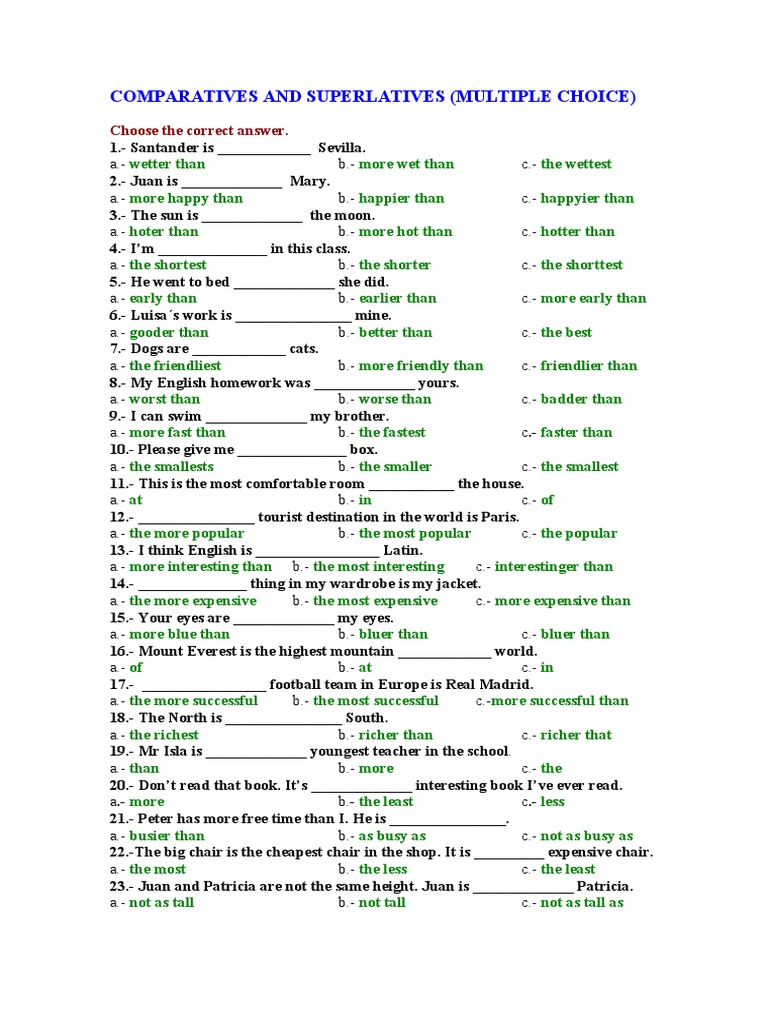 Comparatives and Superlatives Multiple PDF Environment Nature
