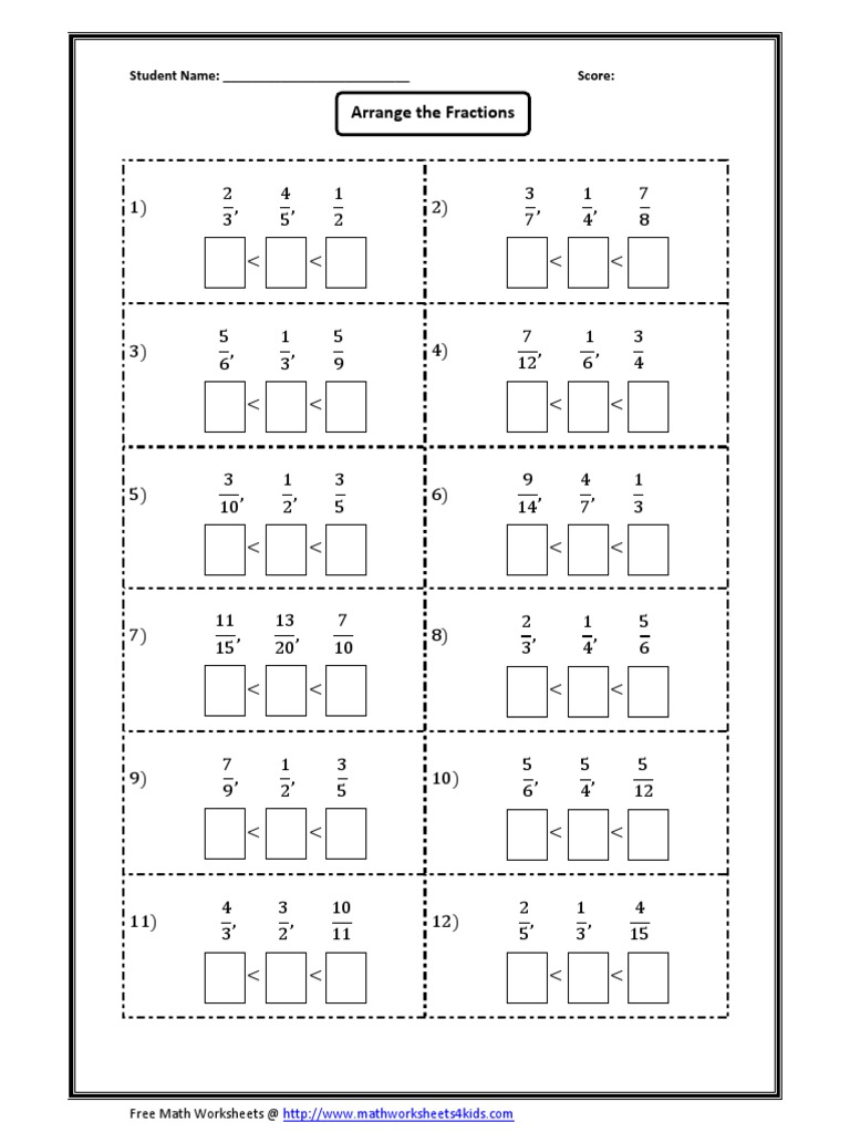 Arrange the Fractions Worksheet | PDF