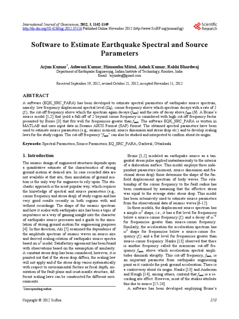 Software To Estimate Earthquake Spectral and Source Parameters | PDF ...