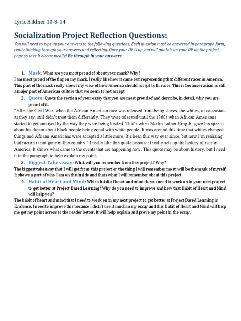 Socialization Project Reflection Insights | PDF | Race (Human ...