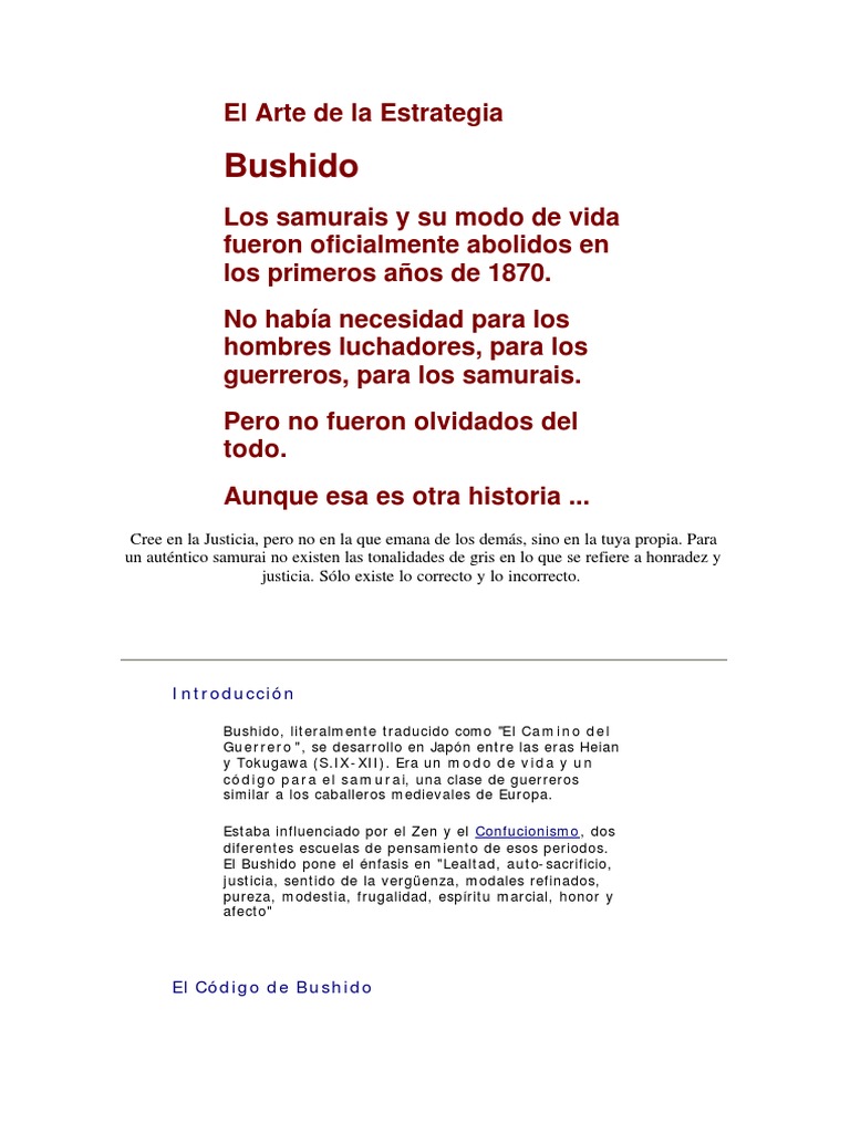 Principios del Bushido Samurai | PDF