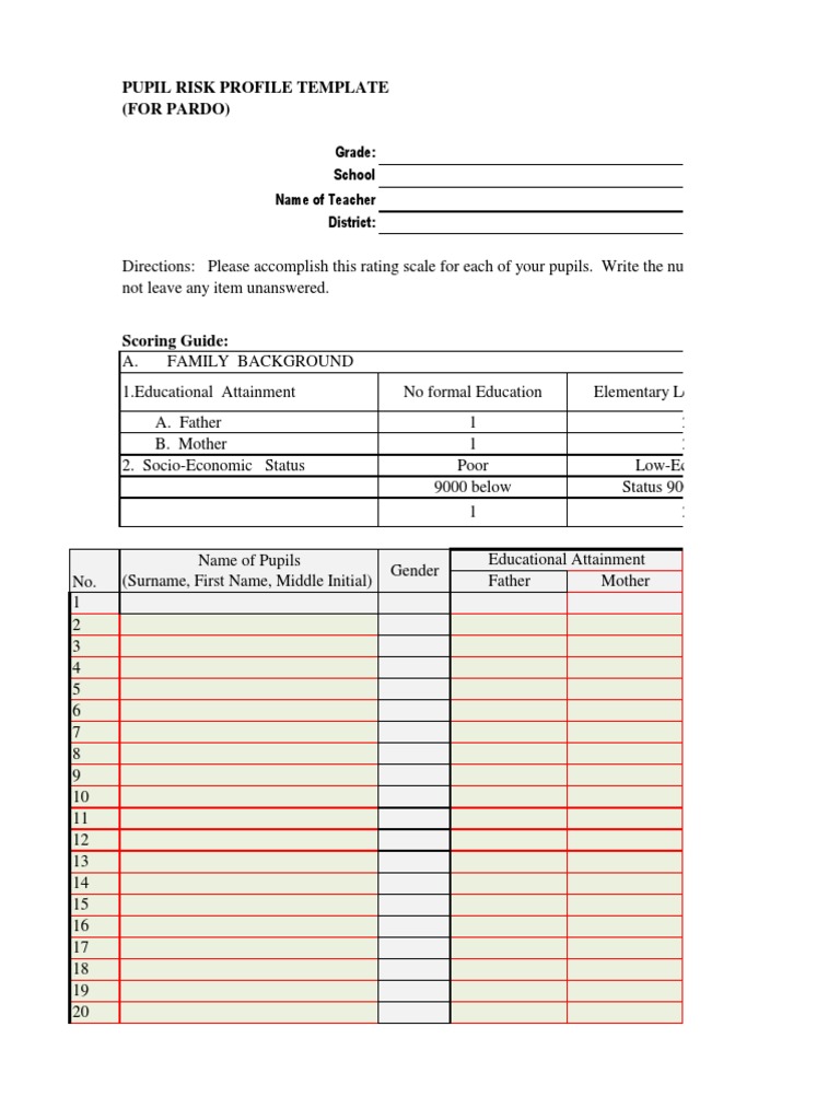 Pupil Risk Profile Template | PDF | Quality Of Life | Cognition