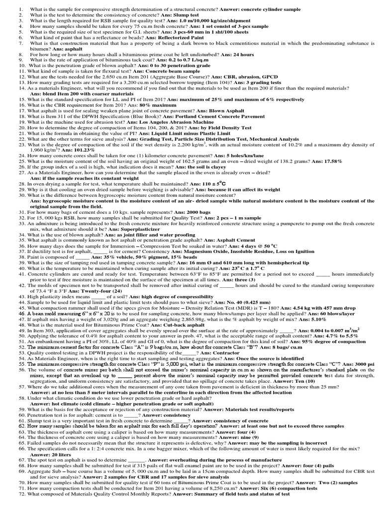 Materials Engineer Accreditation Examination Reviewer 3 PDF Road Surface Concrete