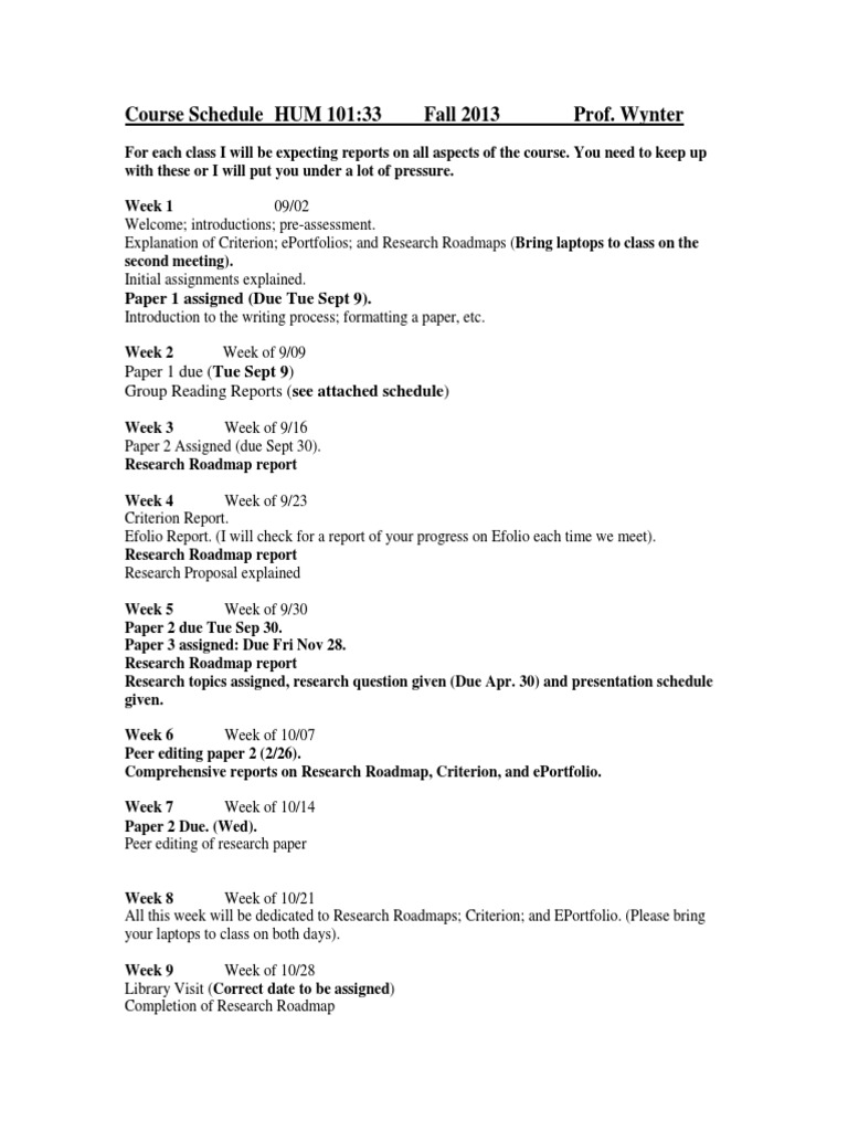 HUM 101 Fall 2013 Course Schedule | PDF | Publishing