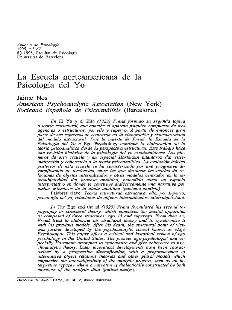 Evolución de la Psicología del Yo | PDF | Psicología del ego | Carné de ...