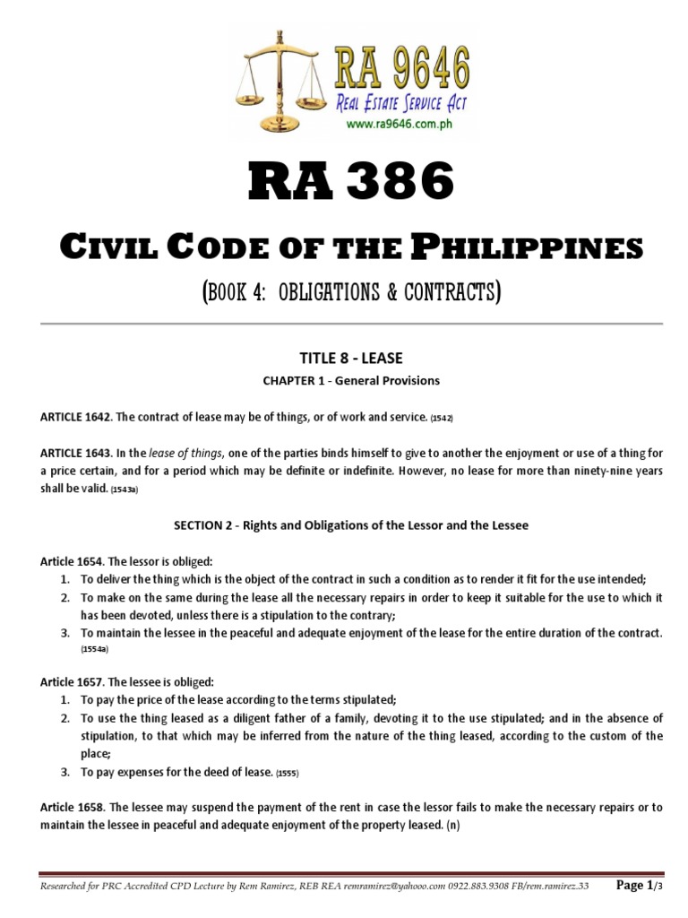 RA 386 Civil Code of the Philippines (Book 4 Obligations