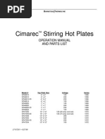 Cimarec Stirring Hot Plates: ™ Operation Manual and Parts List