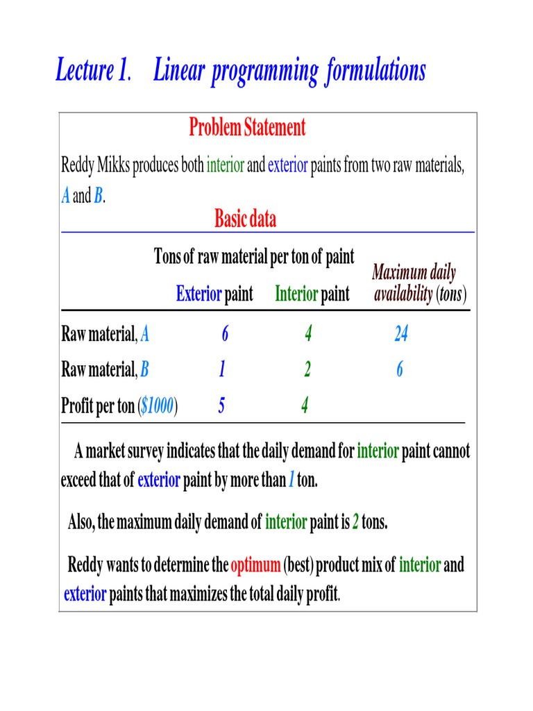 Lecture 1 Linear Programming Formulations: Problem Statement | PDF ...